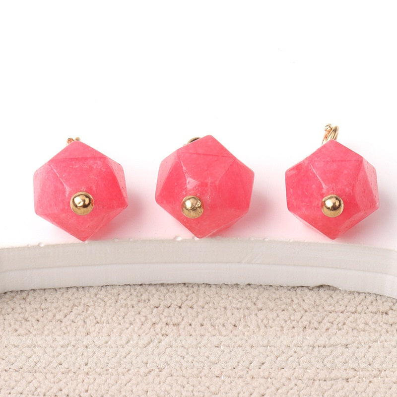 10mm Colorful Natural Multi-Faceted Jade Buttons with Gold Studs 20pcs