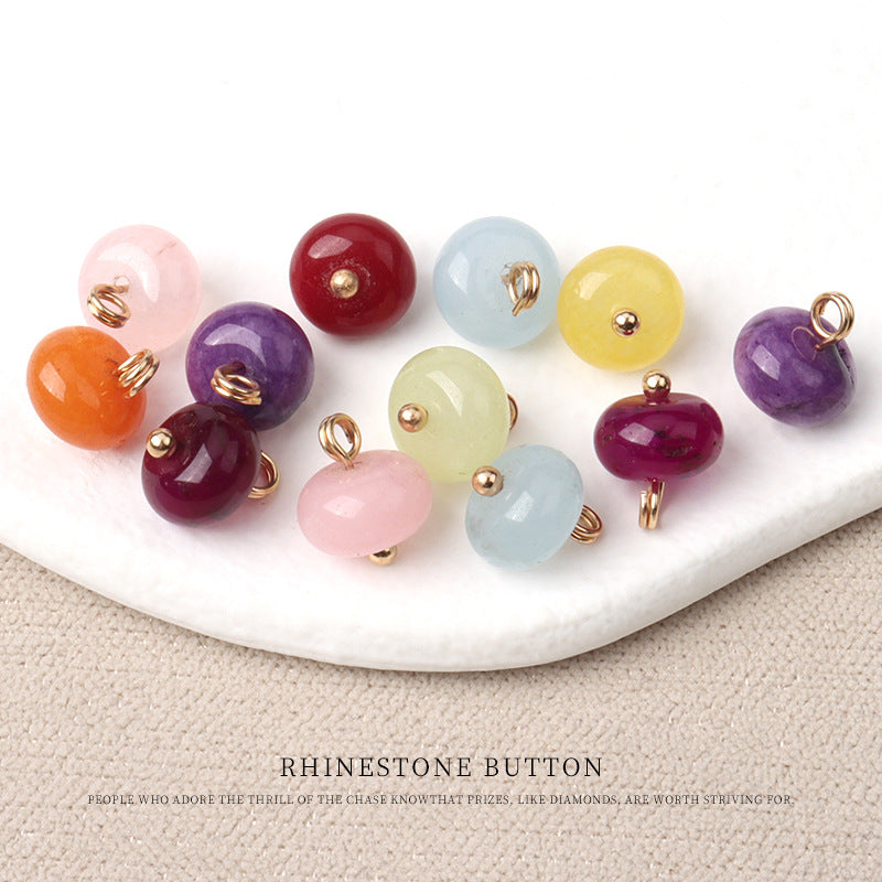 10mm Colorful Natural Jade Bead Buttons with Gold Studs for Cheongsam 20pcs