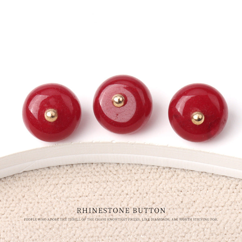 10mm Colorful Natural Jade Bead Buttons with Gold Studs for Cheongsam 20pcs