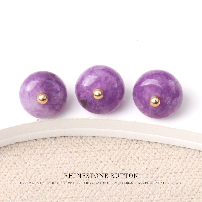 10mm Colorful Natural Jade Bead Buttons with Gold Studs for Cheongsam 20pcs