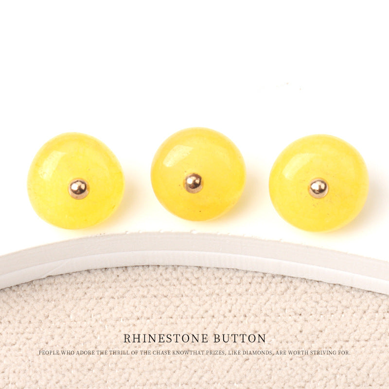 10mm Colorful Natural Jade Bead Buttons with Gold Studs for Cheongsam 20pcs