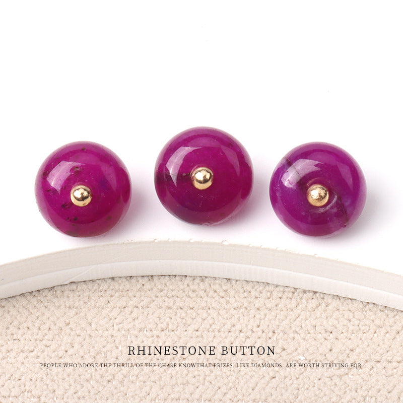 10mm Colorful Natural Jade Bead Buttons with Gold Studs for Cheongsam 20pcs