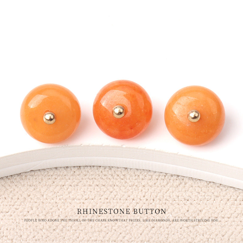 10mm Colorful Natural Jade Bead Buttons with Gold Studs for Cheongsam 20pcs