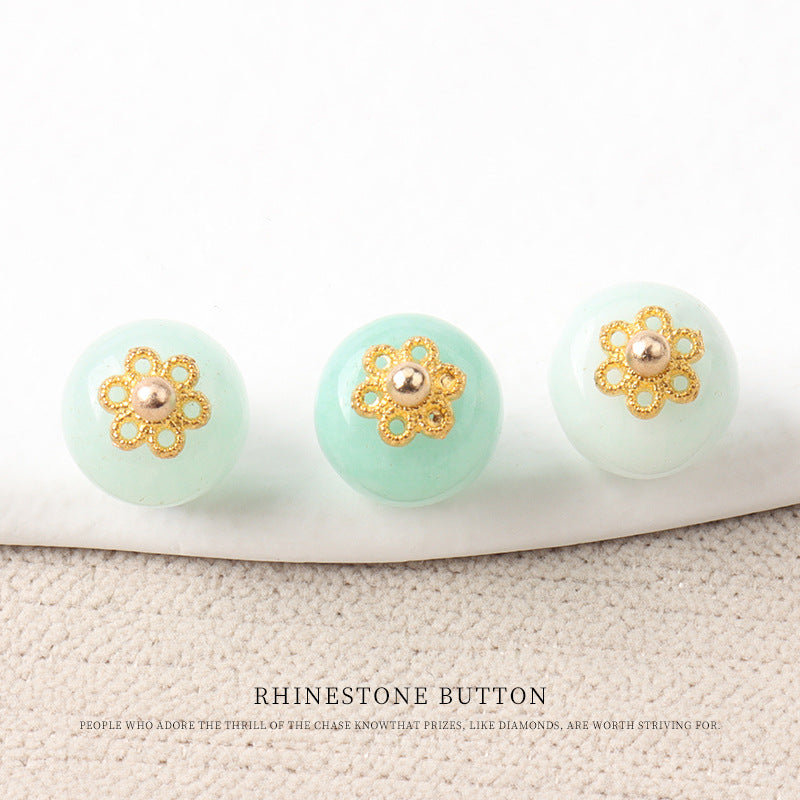 10mm Colorful Natural Chinese Jade Bead Buttons with Flower Mounts 20pcs