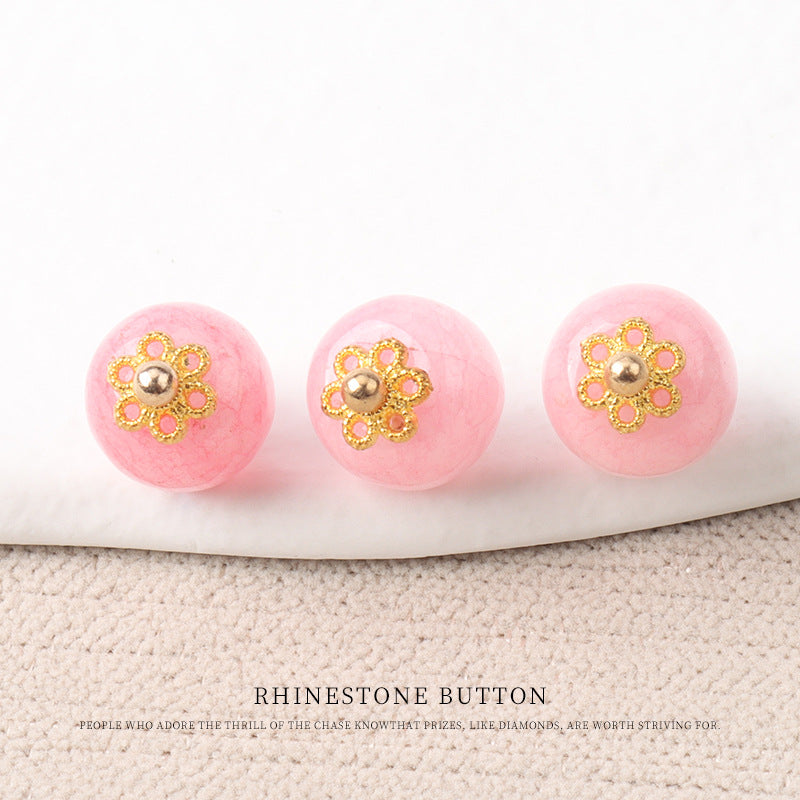 10mm Colorful Natural Chinese Jade Bead Buttons with Flower Mounts 20pcs