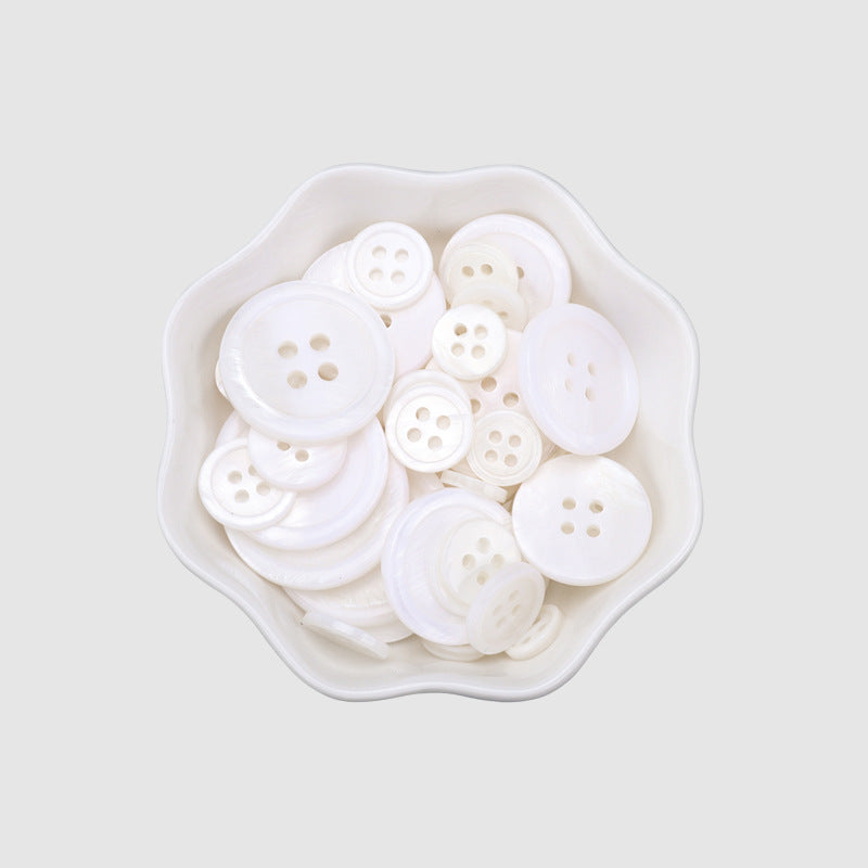 Bottoni in conchiglia bianca per camicie e completi, rotondi, 4 fori, 9-25 mm, confezione da 90
