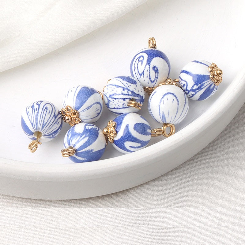 11mm Colorful Blue Ceramic Bead Chinese Frog Buttons for Silk Qipao 12pcs