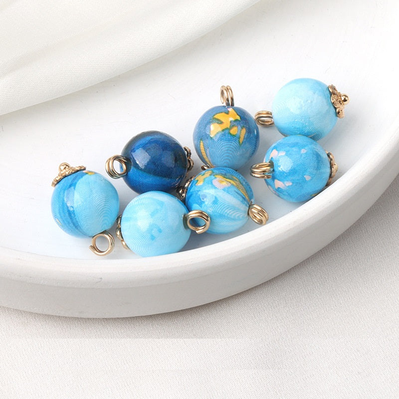 11mm Colorful Blue Ceramic Bead Chinese Frog Buttons for Silk Qipao 12pcs