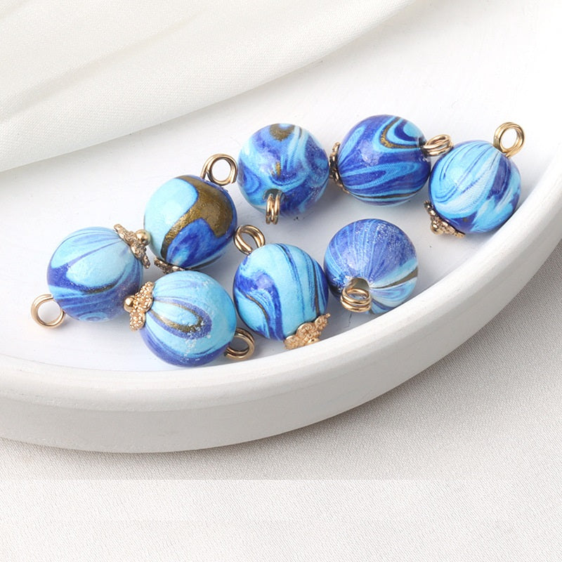 11mm Colorful Blue Ceramic Bead Chinese Frog Buttons for Silk Qipao 12pcs