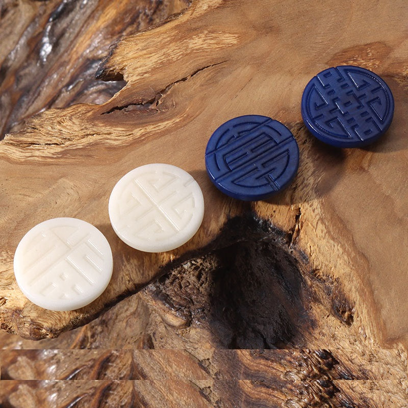 15mm Weiße Blaue Schwarze Runde Corozo Tagua Nuss Knöpfe mit Chinesischem Zeichen Muster 20 Stück