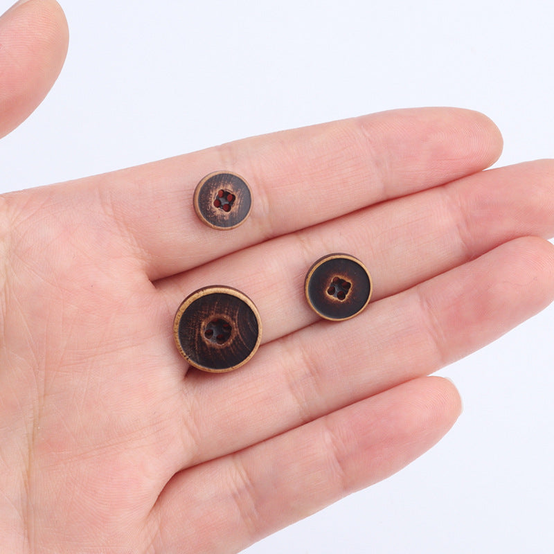 10/11.5/15mm Bottoni in Legno di Pioppo Marrone Chiaro, Marrone Scuro e Nero 30pz