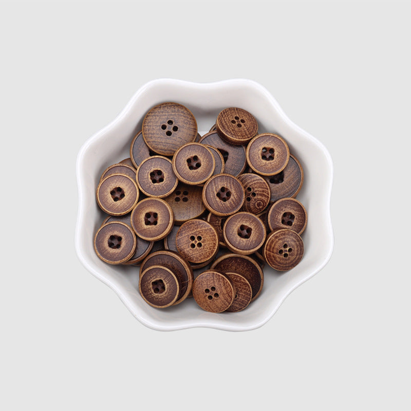 10/11.5/15mm Bottoni in Legno di Pioppo Marrone Chiaro, Marrone Scuro e Nero 30pz