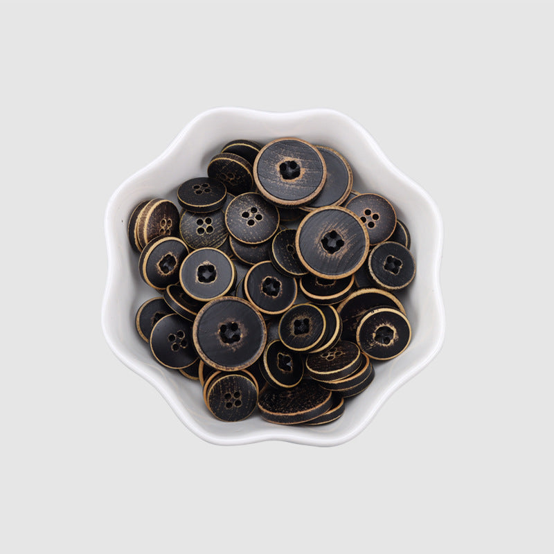 10/11.5/15mm Bottoni in Legno di Pioppo Marrone Chiaro, Marrone Scuro e Nero 30pz