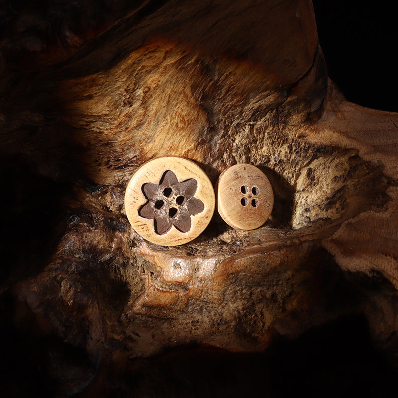 Bottoni in legno di poplar dipinti rotondi usurati da 15/20mm con motivo floreale 30 pezzi