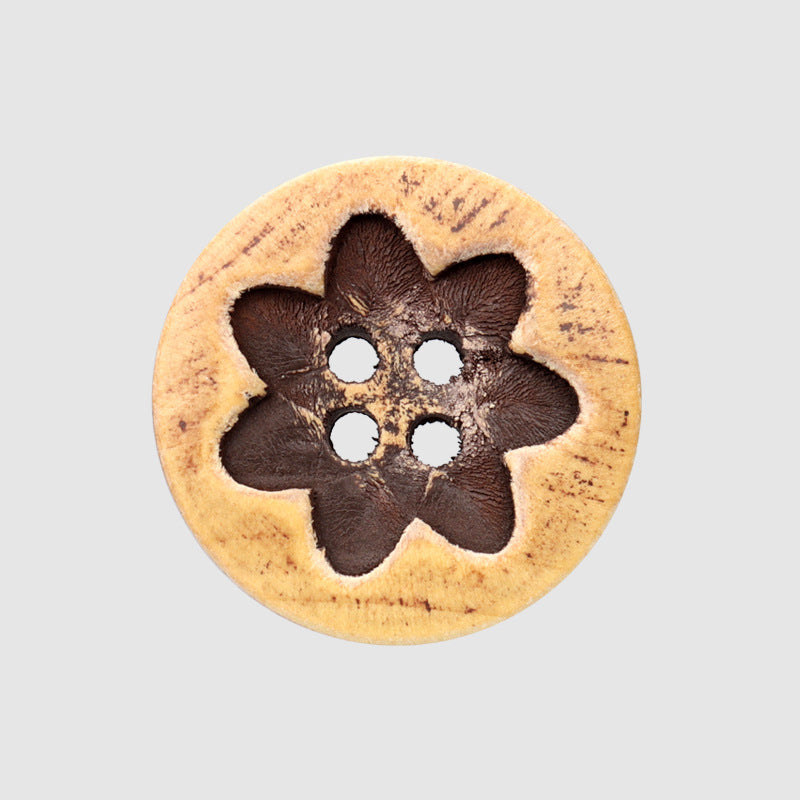 Bottoni in legno di poplar dipinti rotondi usurati da 15/20mm con motivo floreale 30 pezzi