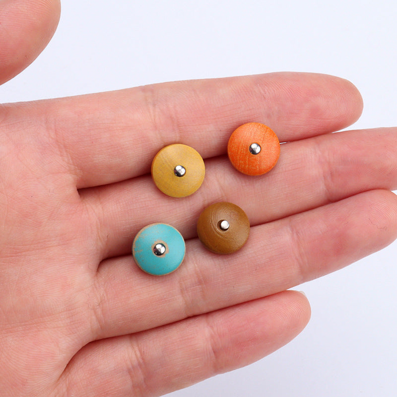 11.5mm Round Colored Natural Wood Buttons with Metal Shanks for Shirts 20pcs