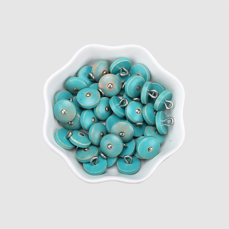 11.5mm Round Colored Natural Wood Buttons with Metal Shanks for Shirts 20pcs