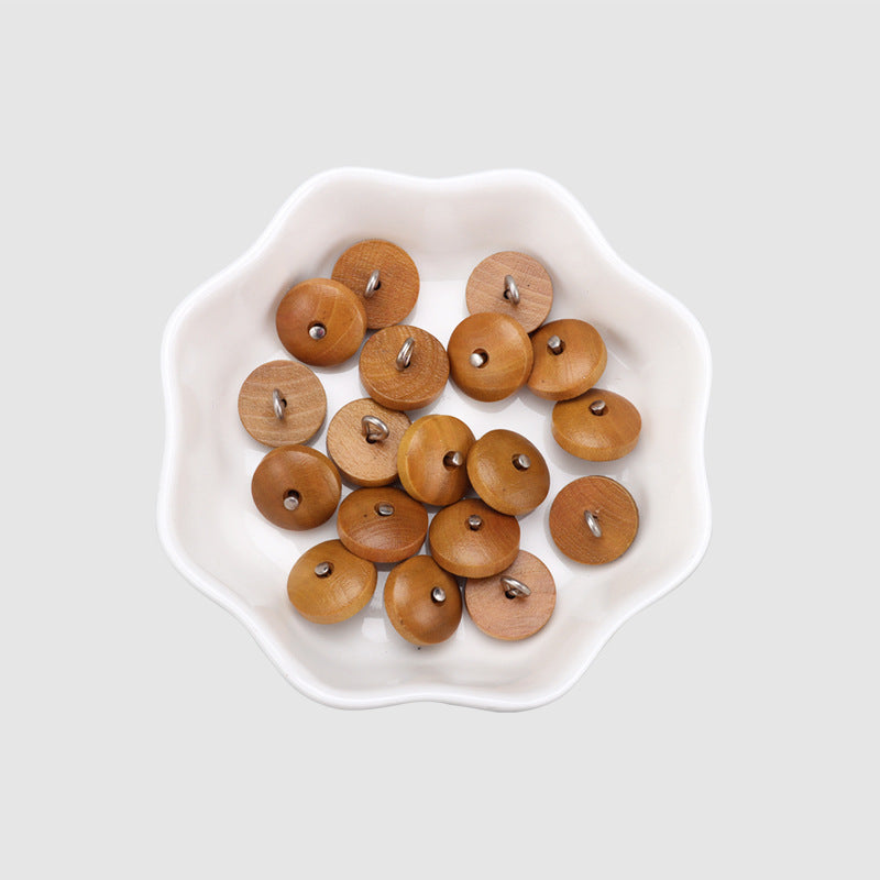11.5mm Round Colored Natural Wood Buttons with Metal Shanks for Shirts 20pcs
