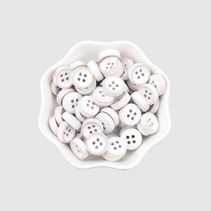 11.5mm Round 4-Hole White-Painted Wood Buttons for Children's Shirts Cardigans 40PCS - Lots of Buttons