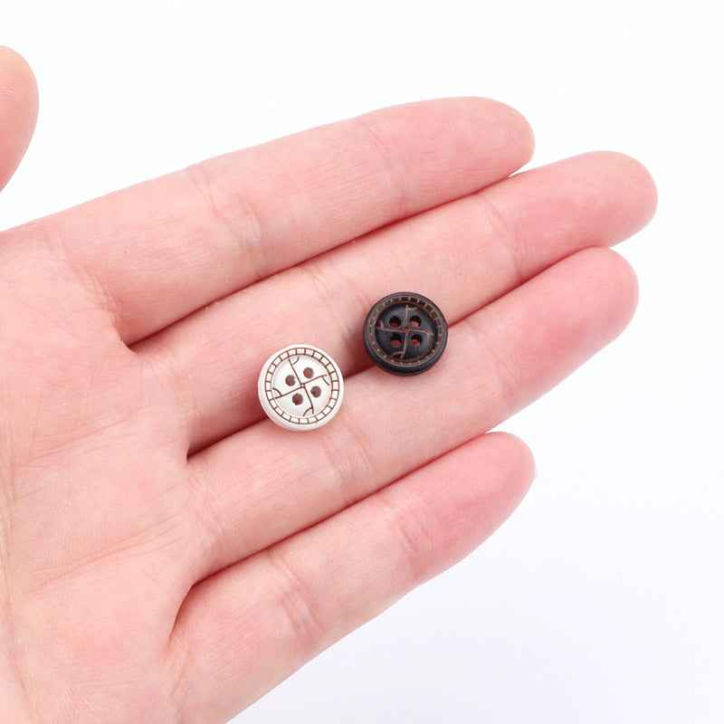 11.5mm Round 4 Hole Black White Painted Wood Buttons for Children's Sweaters Cardigans 40pcs - Lots of Buttons