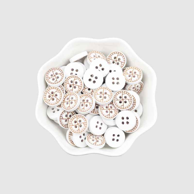 11.5mm Round 4 Hole Black White Painted Wood Buttons for Children's Sweaters Cardigans 40pcs - Lots of Buttons