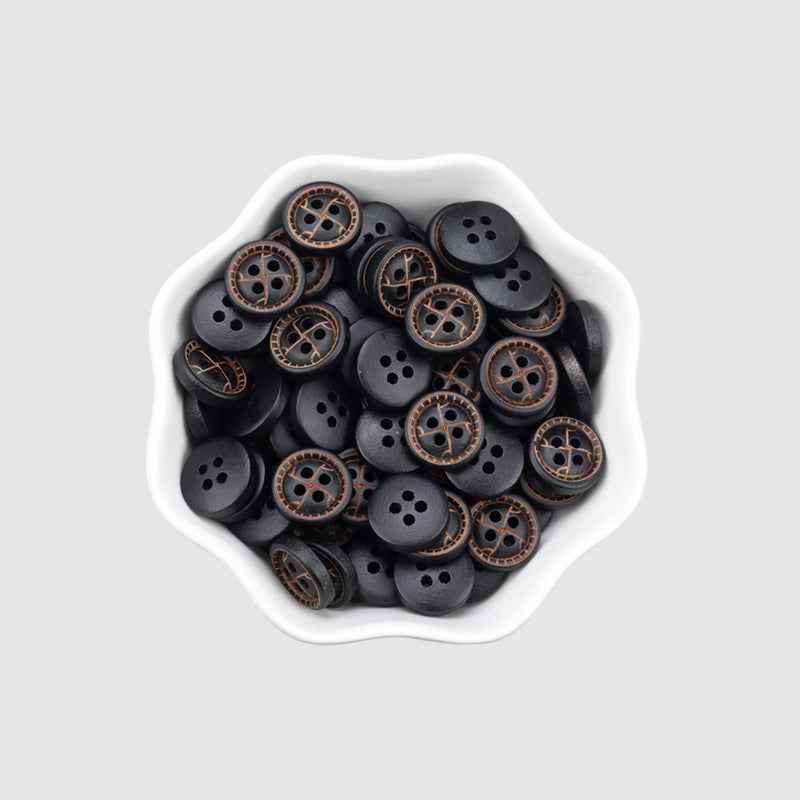 11.5mm Round 4 Hole Black White Painted Wood Buttons for Children's Sweaters Cardigans 40pcs - Lots of Buttons