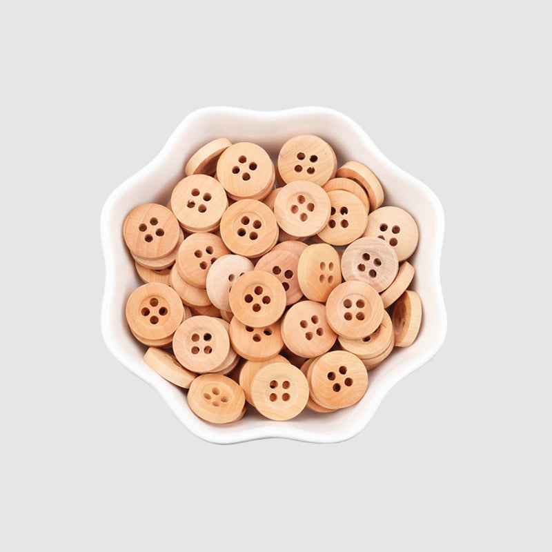 11.5mm Round 4 Hole Natural Poplar Wood Buttons for Children's Handmade Crafts 100PCS - Lots of Buttons