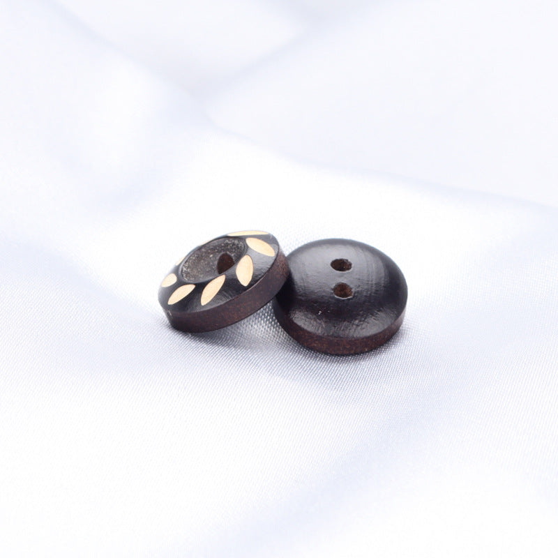 Bottoni in legno naturale dipinti di marrone scuro, intagliati al laser, rotondi, 2 fori, 11,5 mm, 40 pezzi