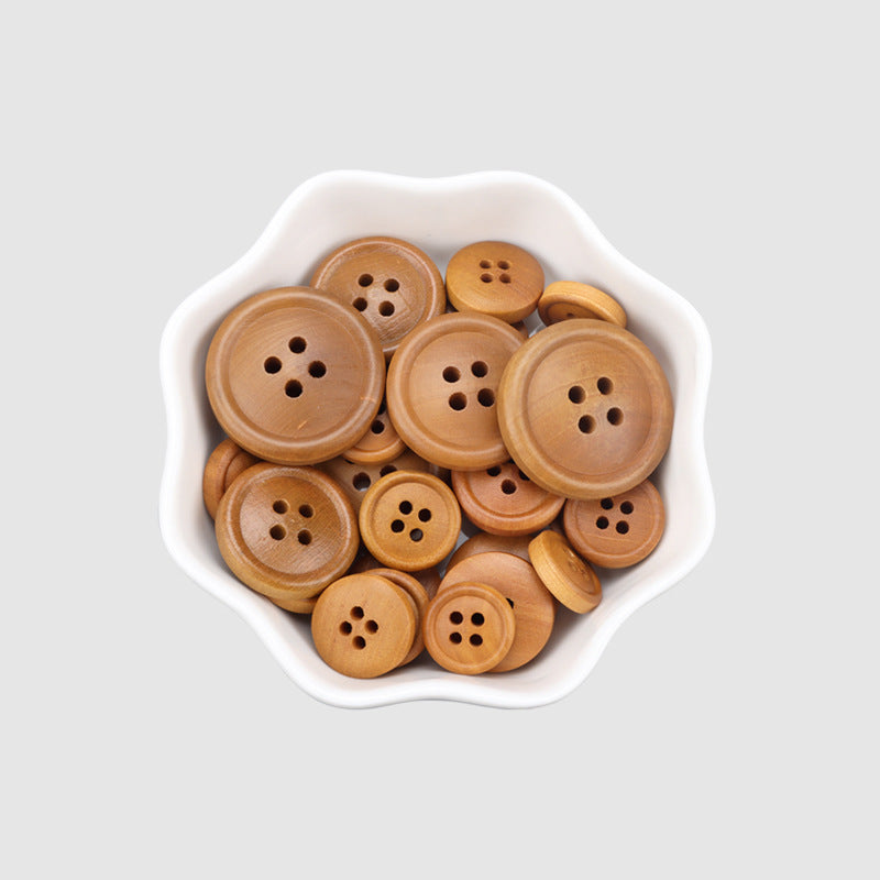 Bottoni in legno di pioppo tinti a 4 fori con bordi arrotondati per camicie e maglioni vintage