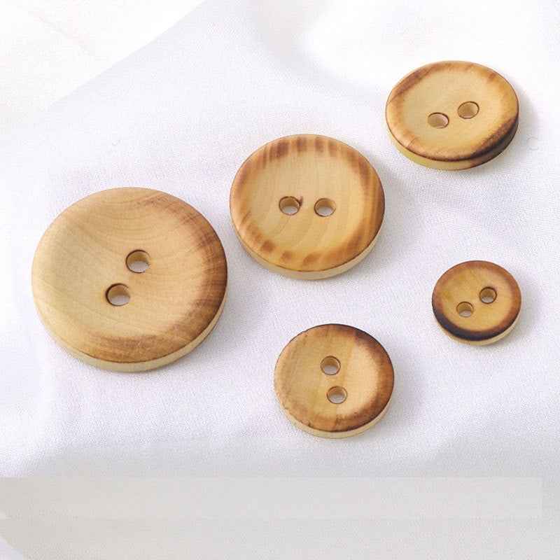 11.5-25mm Fire-burned Boxwood Round 2-Hole Buttons for Children's Clothing - Lots of Buttons