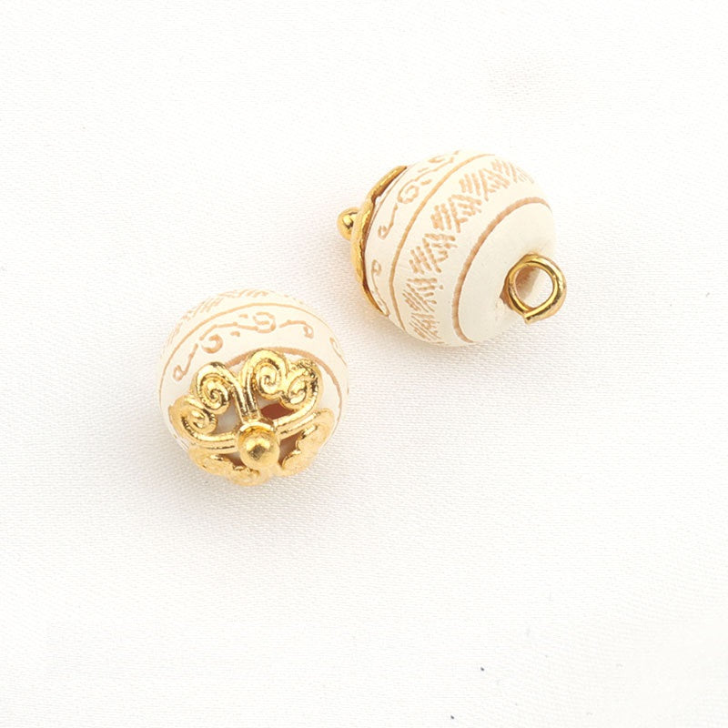 10mm Baking Finish Laser-Carved Pattern Wood Bead Buttons with Metal Shanks 20pcs