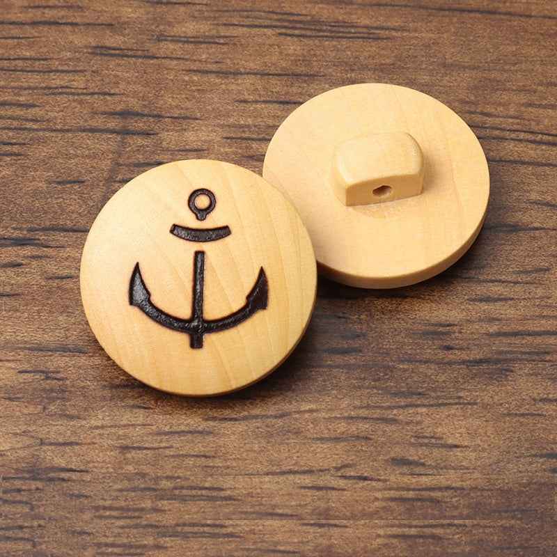 15mm Wood Shank Buttons with Laser Engraved Anchor for Children's Outerwear 20pcs - Lots of Buttons