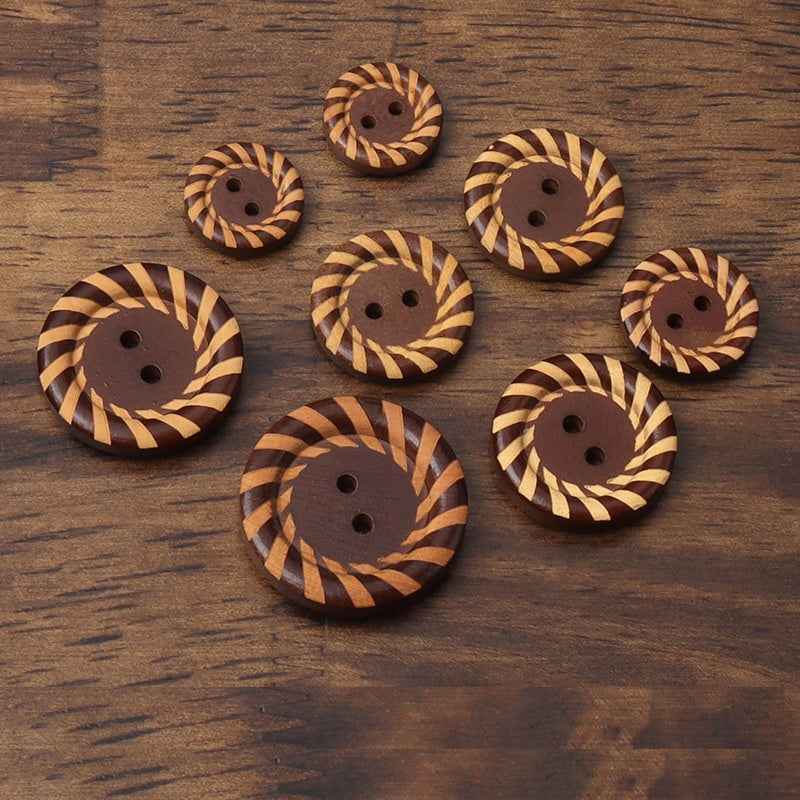 Round 2-Hole Brown Painted Laser Carved Wood Buttons for Children's Clothing - Lots of Buttons