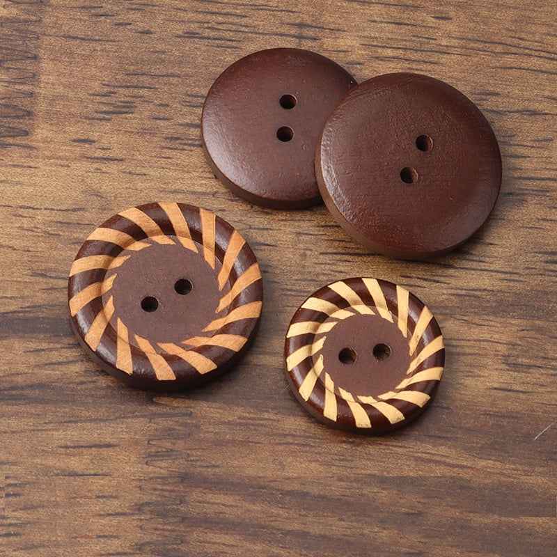 Round 2-Hole Brown Painted Laser Carved Wood Buttons for Children's Clothing - Lots of Buttons
