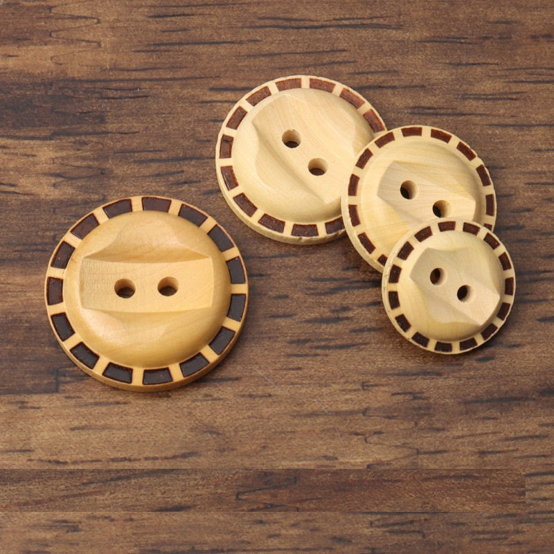 Bottoni rotondi in legno di pioppo laserati da 10-22 mm con 2 fori per camicie in lino, maglioni, cardigan e maglieria
