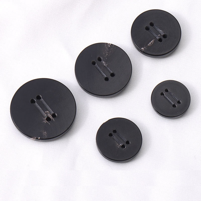 15-25mm Doppio Scanalatura Nero Rotondo 4 Fori Bottoni in Vera Corno 12pz