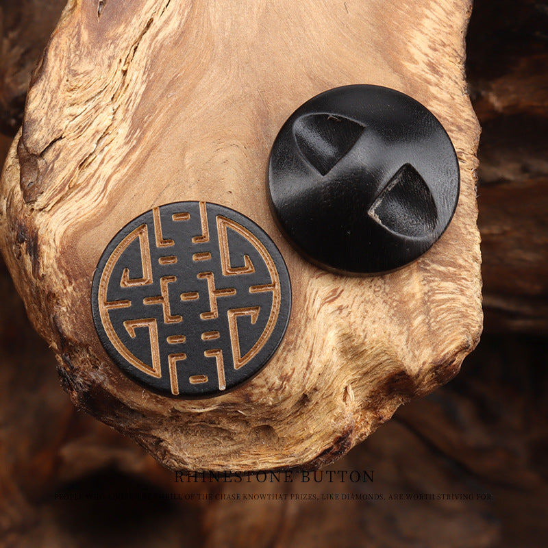 15mm Bottoni rotondi in corno naturale giallo scuro con carattere cinese inciso al laser 20 pezzi