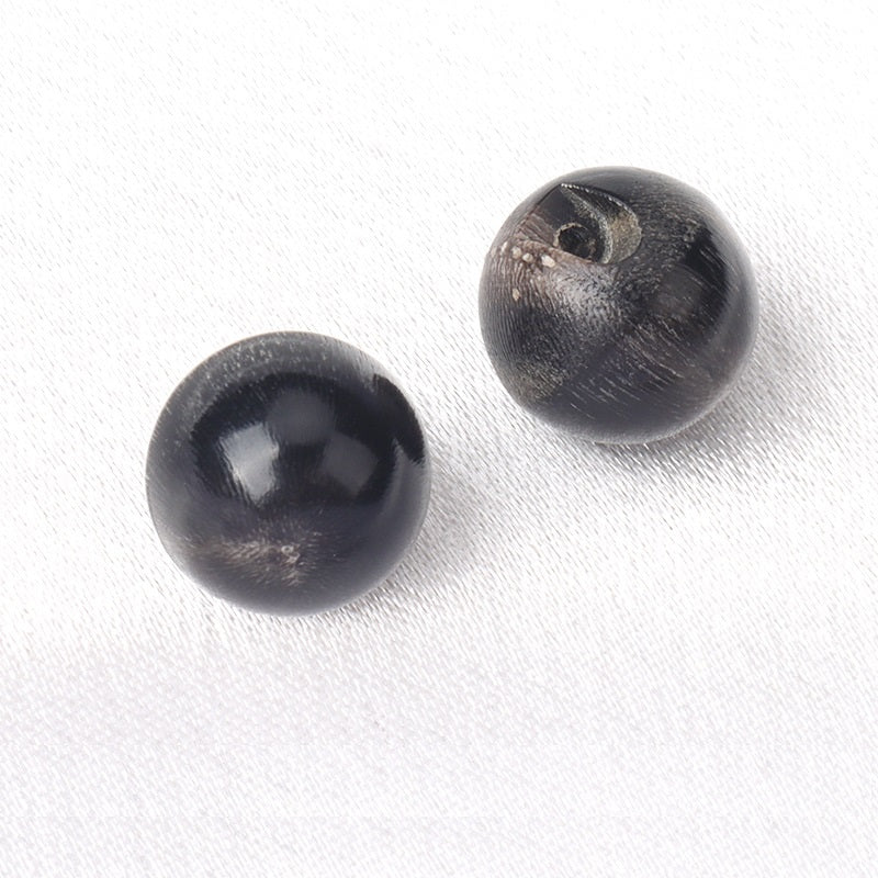 10/11mm Bottoni a Perla in Corno di Bufalo d'Acqua Naturale Nero con Foro Nascosto 10pz
