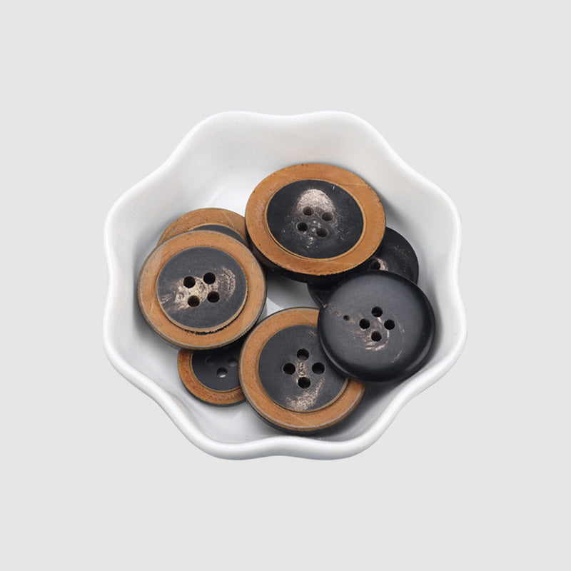 18 - 28mm Round 4 Hole Black Horn Buttons for Vintage Suit Jackets and Trench Coats 2PCS