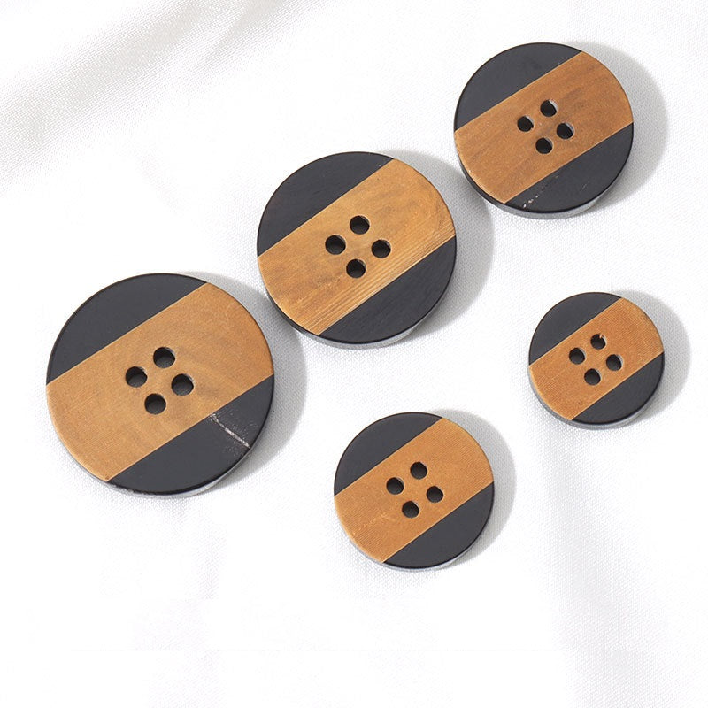 15 - 25mm Bottoni in Corno Nero Vintage Distressed Laser Giallo 4 Fori 10pcs