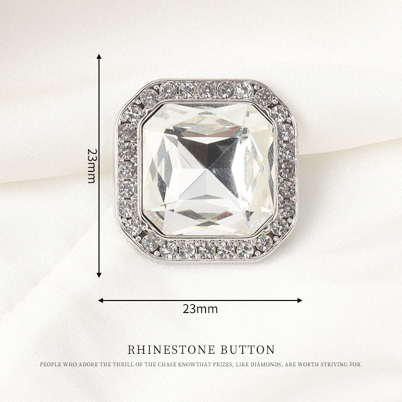 15/17/23/25/34mm Square Metal Rhinestone Shank Buttons for Women Sweater 10pcs