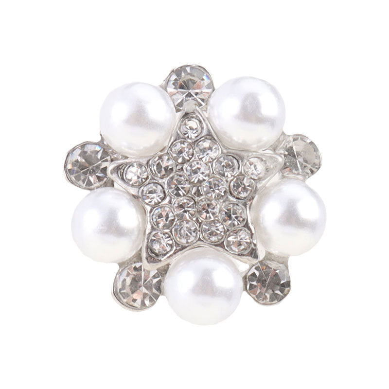 Bouton en métal en forme d'étoile à cinq branches en argent avec perles et strass, 6 pièces