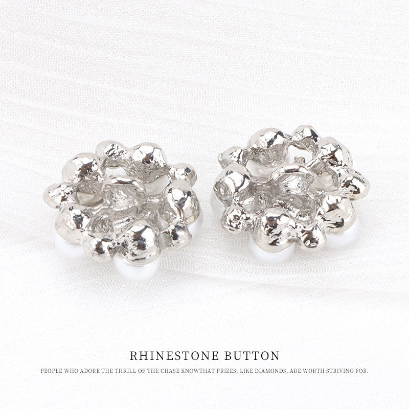 Bouton en métal en forme d'étoile à cinq branches en argent avec perles et strass, 6 pièces