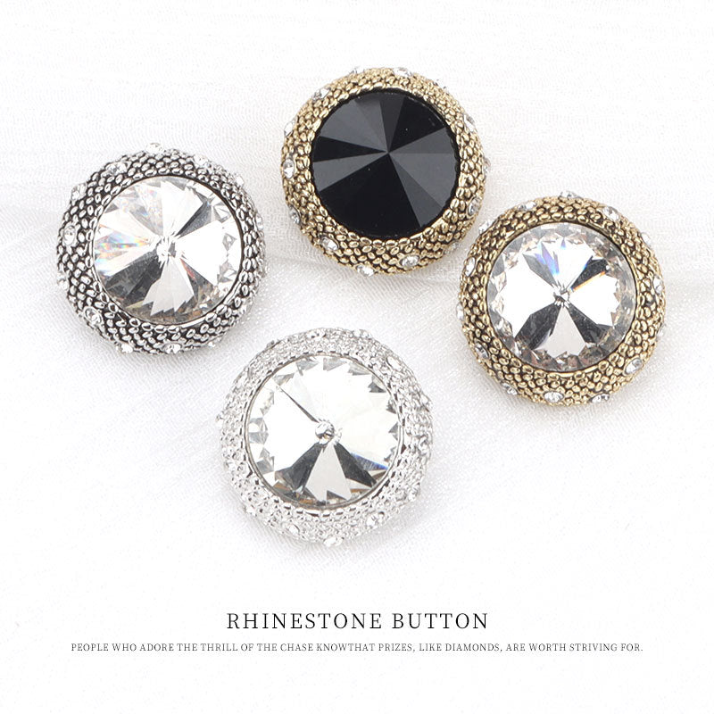 20mm Vintage Round Metal Rhinestone Buttons for Woolen Overcoats 5pcs