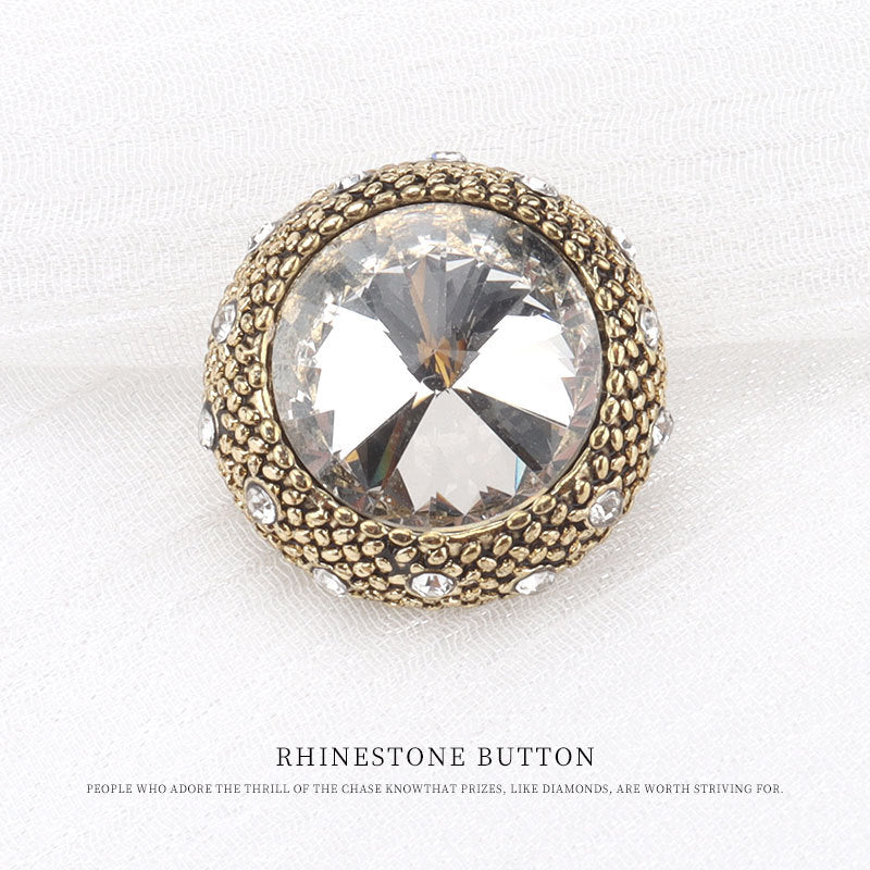 20mm Vintage Round Metal Rhinestone Buttons for Woolen Overcoats 5pcs
