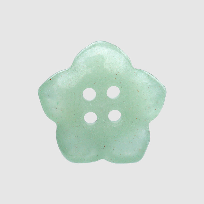 18mm Light Green Natural Aventurine Jade Hand Carved Petal Four Hole Buttons 2pcs