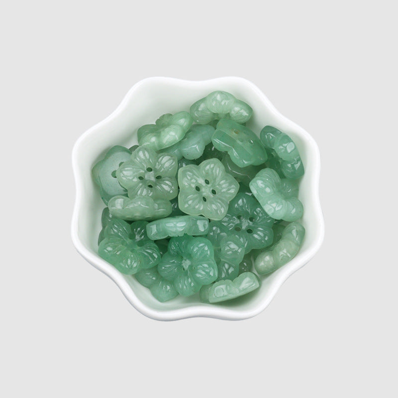 18mm Light Green Natural Aventurine Jade Hand Carved Petal Four Hole Buttons 2pcs