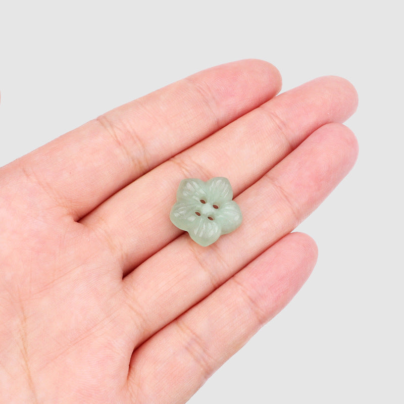 18mm Light Green Natural Aventurine Jade Hand Carved Petal Four Hole Buttons 2pcs