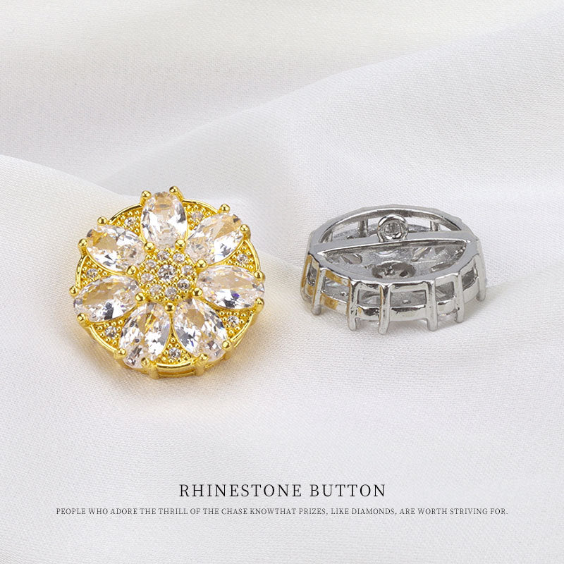 17mm Zircon Seven-Leaf Flower Diamond Metal Button for Women's Suits 2pcs - Lots of Buttons