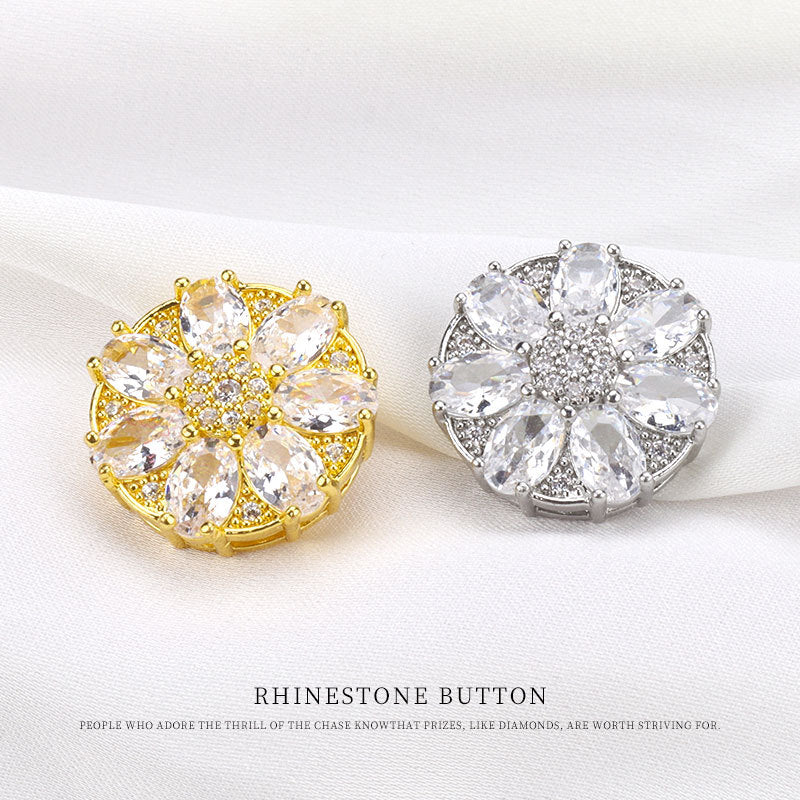 17mm Zircon Seven-Leaf Flower Diamond Metal Button for Women's Suits 2pcs - Lots of Buttons